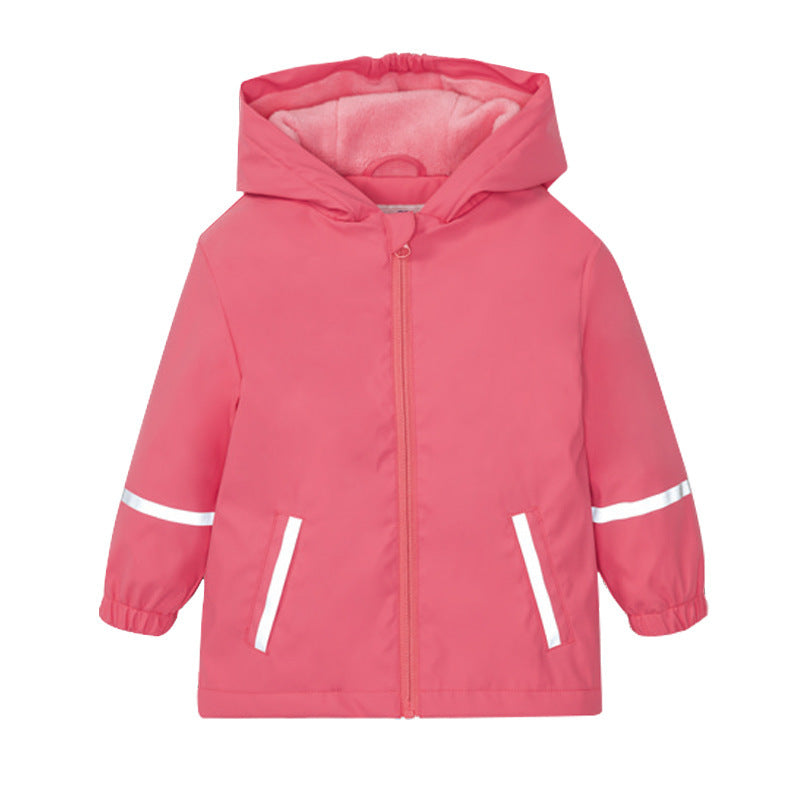 Thickened Plus Fleece Jacket Children Baby Waterproof And Windproof Raincoat