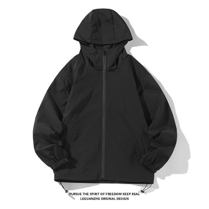 Cross-border Men's Waterproof Jacket / Jacket Couple Trend Casual Hooded Solid Color Overalls