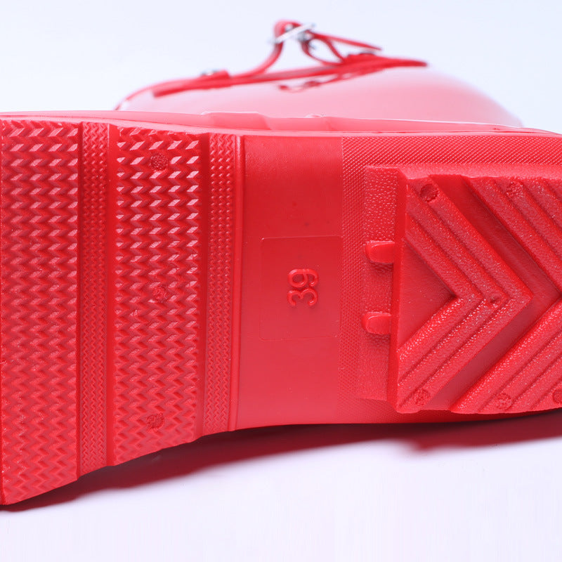 Red Color Fashionable high tube rain boots