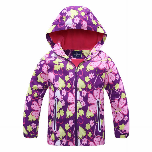 Girls' Jacket Hooded Outdoor Waterproof and Windproof Waist Warm Cardigan