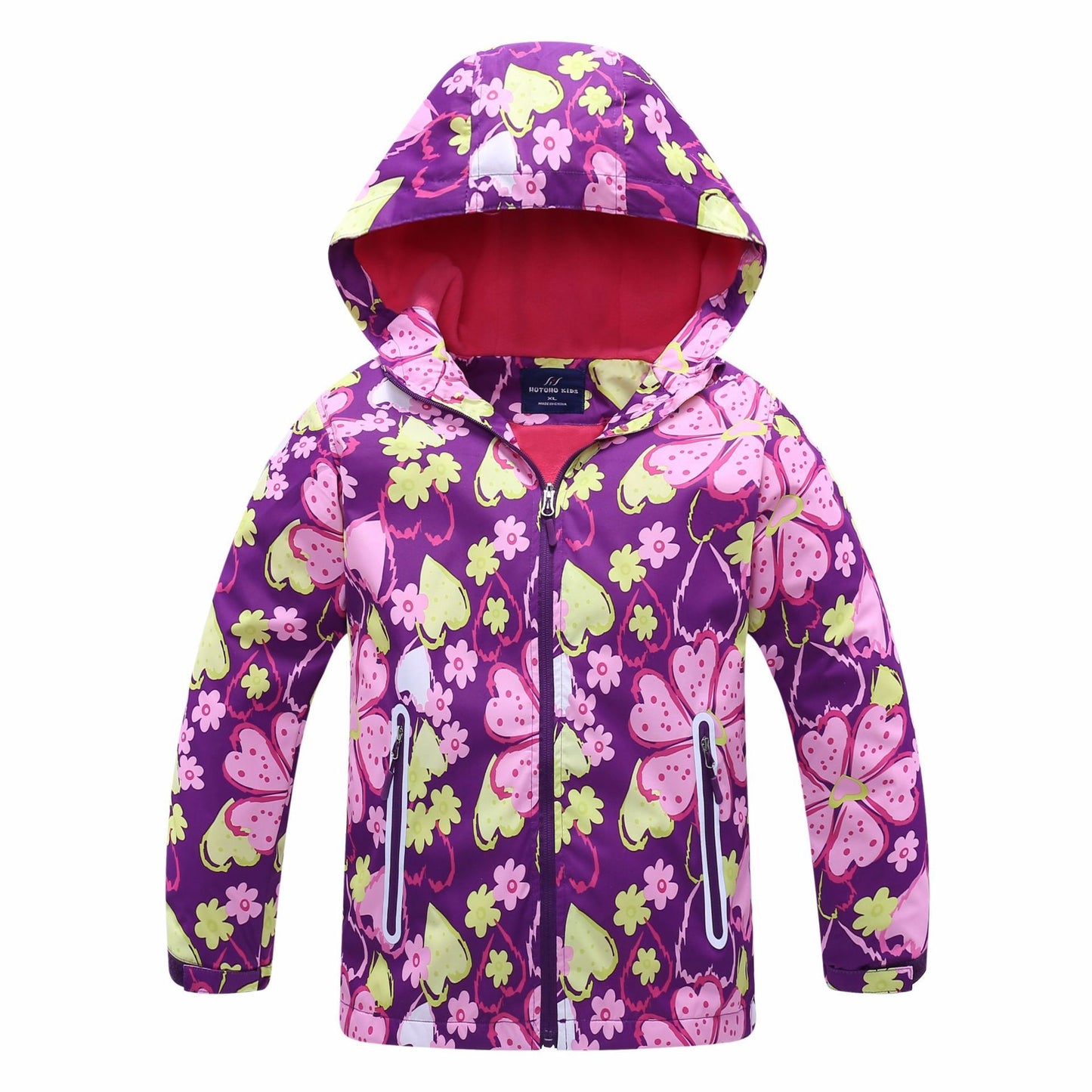 Girls' Jacket Hooded Outdoor Waterproof and Windproof Waist Warm Cardigan