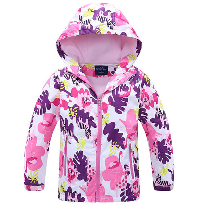 Girls' Jacket Hooded Outdoor Waterproof and Windproof Waist Warm Cardigan