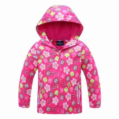 Girls' Jacket Hooded Outdoor Waterproof and Windproof Waist Warm Cardigan