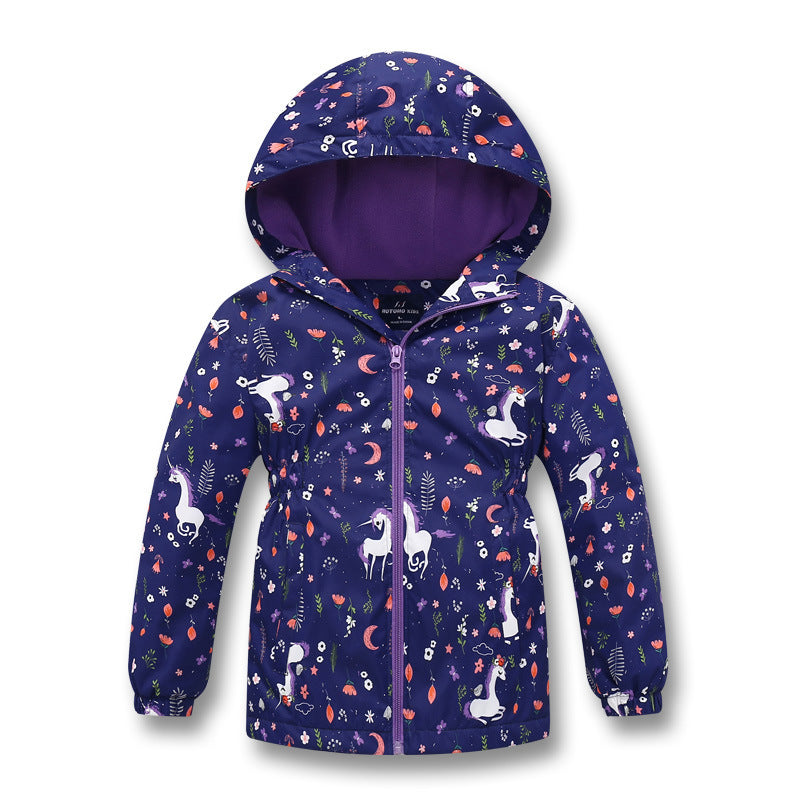 Girls' Jacket Hooded Outdoor Waterproof and Windproof Waist Warm Cardigan