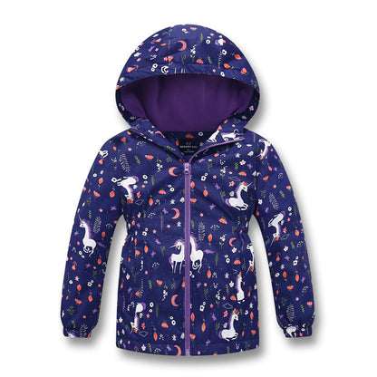Girls' Jacket Hooded Outdoor Waterproof and Windproof Waist Warm Cardigan