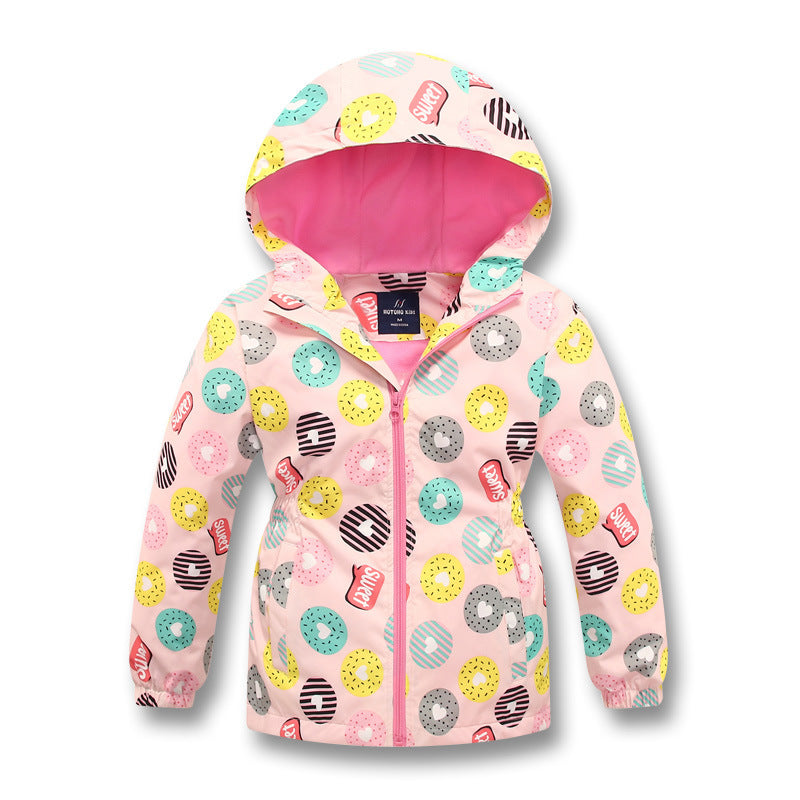 Girls' Jacket Hooded Outdoor Waterproof and Windproof Waist Warm Cardigan