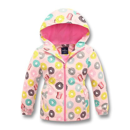 Girls' Jacket Hooded Outdoor Waterproof and Windproof Waist Warm Cardigan