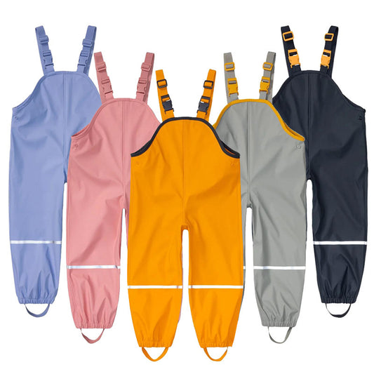 Children's One-piece Waterproof Breathable PU Shoulder Strap Rain Pants