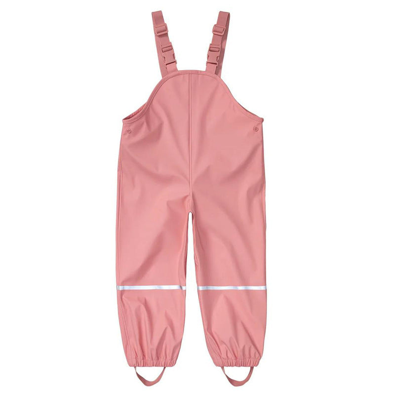 Children's One-piece Waterproof Breathable PU Shoulder Strap Rain Pants