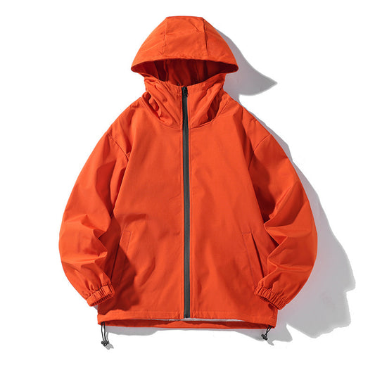 Cross-border Men's Waterproof Jacket / Jacket Couple Trend Casual Hooded Solid Color Overalls