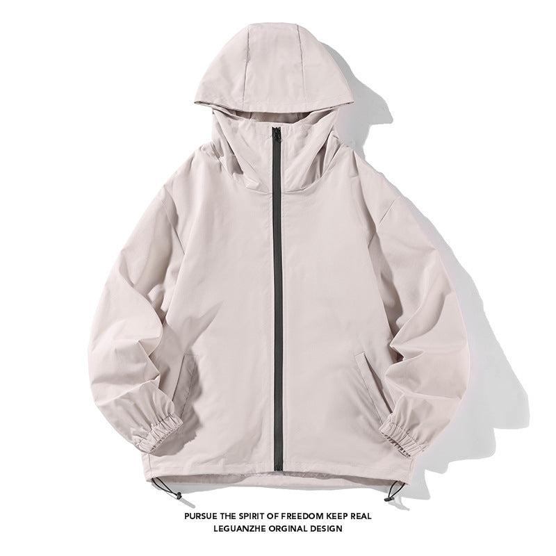 Cross-border Men's Waterproof Jacket / Jacket Couple Trend Casual Hooded Solid Color Overalls