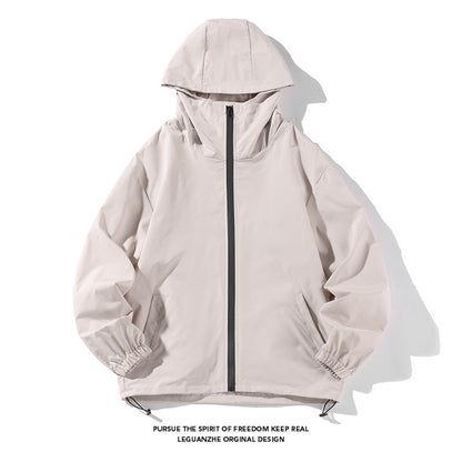 Cross-border Men's Waterproof Jacket / Jacket Couple Trend Casual Hooded Solid Color Overalls