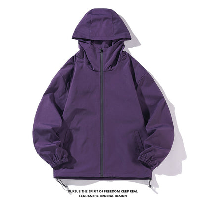 Cross-border Men's Waterproof Jacket / Jacket Couple Trend Casual Hooded Solid Color Overalls